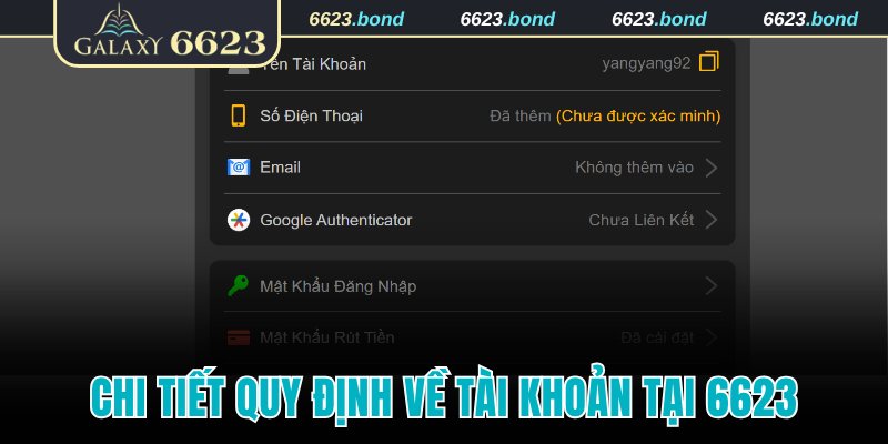 Chi tiết quy định về tài khoản tại 6623