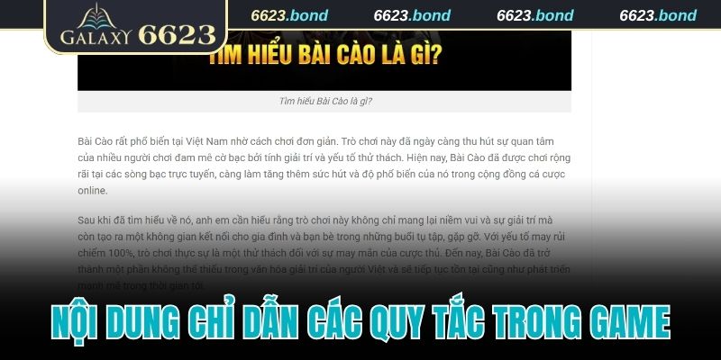 Nội dung chỉ dẫn các quy tắc trong game